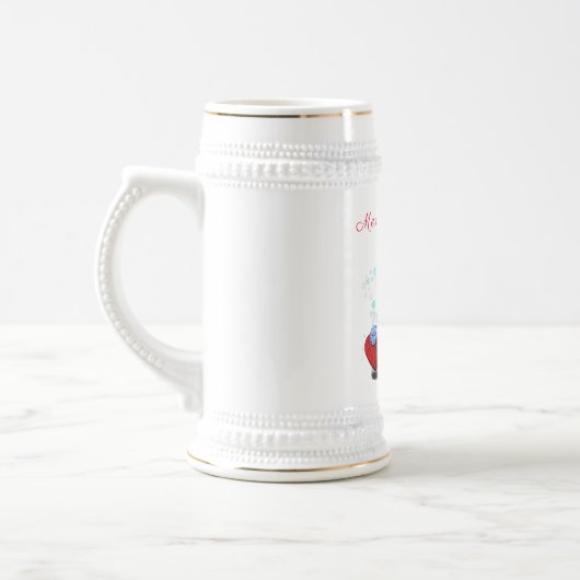 Gnome mit Weihnachtsbaumhut und Geschenk für Sie Bierglas (Links)