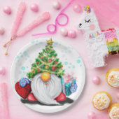 Gnome mit Weihnachtsbaumhut und Geschenk für Sie Pappteller (Party)