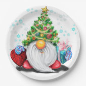 Gnome mit Weihnachtsbaumhut und Geschenk für Sie Pappteller (Vorderseite)