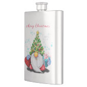 Gnome mit Weihnachtsbaumhut und Geschenkflasche Flachmann (Links)