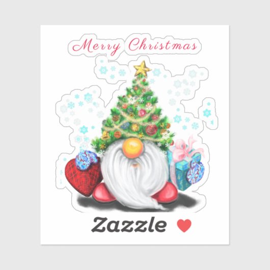 Gnome mit Weihnachtsbaumhut und Geschenksticker Aufkleber (Blatt)
