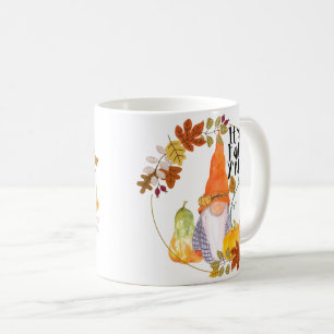 Gnome mug with pumpkins squash and fall leaves  kaffeetasse