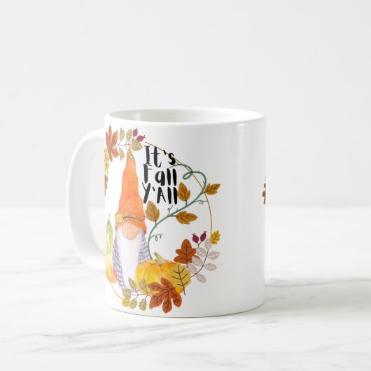 Gnome mug with pumpkins squash and fall leaves kaffeetasse (Vorderseite Links)