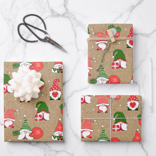 Gnome-Muster Weihnachten Weihnachten Weihnachten Geschenkpapier Set (Vorderseite)