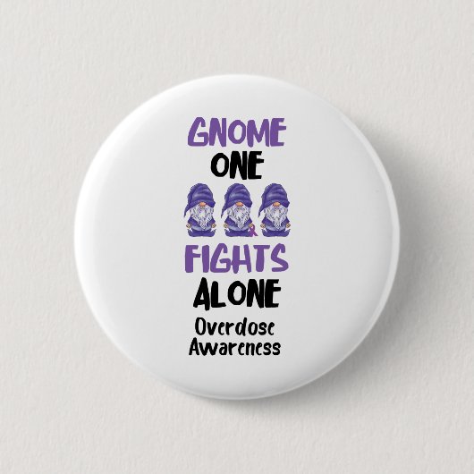 Gnome One Fights Alone Purple Ribbon Overdose Awar Button (Vorderseite)