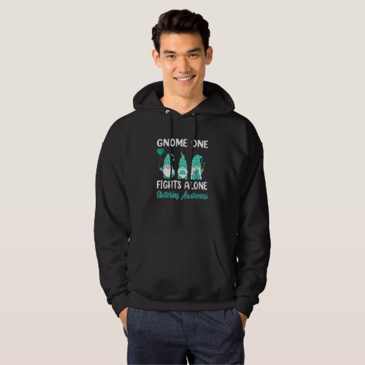 Gnome One Fights Alone Teal Ribbon Stuttering Awar Hoodie (Vorne ganz)