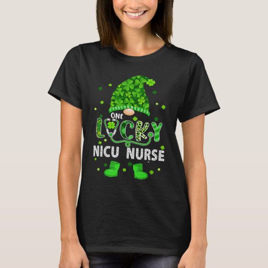 Gnome One Lucky NICU Nurse St Patricks Day Shamroc T-Shirt (Vorderseite)