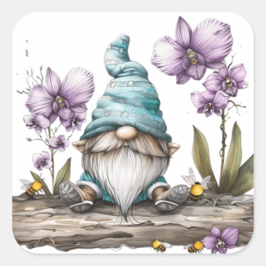 Gnome Orchid Blume Quadratischer Aufkleber (Vorderseite)