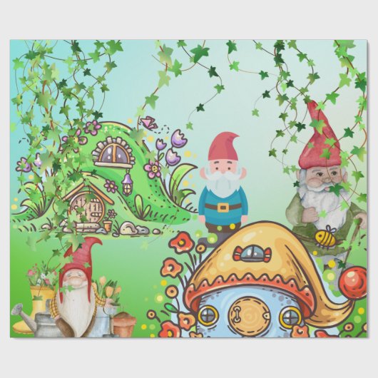 Gnome-Party Geschenkpapier (Flach)