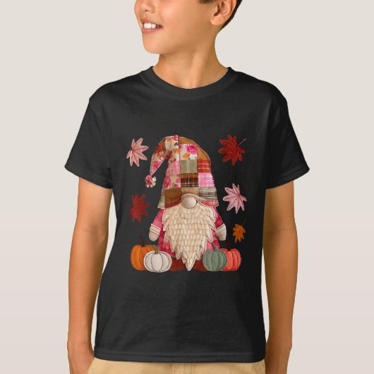 Gnome Patchwork Pumpkin Thanksgiving Autumn Fall L T-Shirt (Vorderseite)