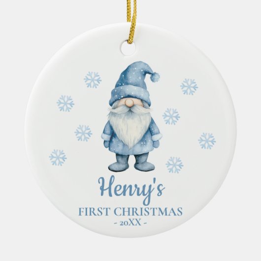 Gnome Personalized Baby's First Christmas Keramik Ornament (Vorne)