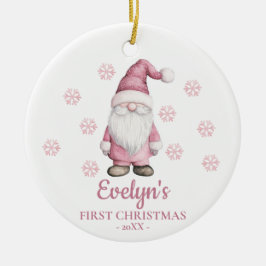 Gnome Personalized Girl's First Christmas Keramik Ornament