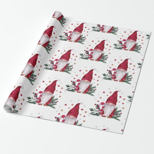 Gnome Pine Tree Branches Stars Frohe Weihnachten Geschenkpapier (Ungerollt)