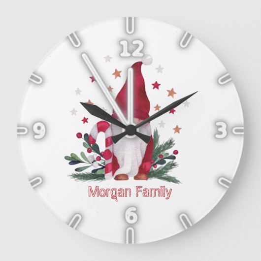 Gnome Pine Tree Branches Sterne Weihnachten Große Wanduhr (Vorderseite)