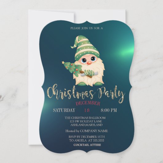 Gnome Pine Tree, Green Christmas Company Party Einladung (Vorderseite)