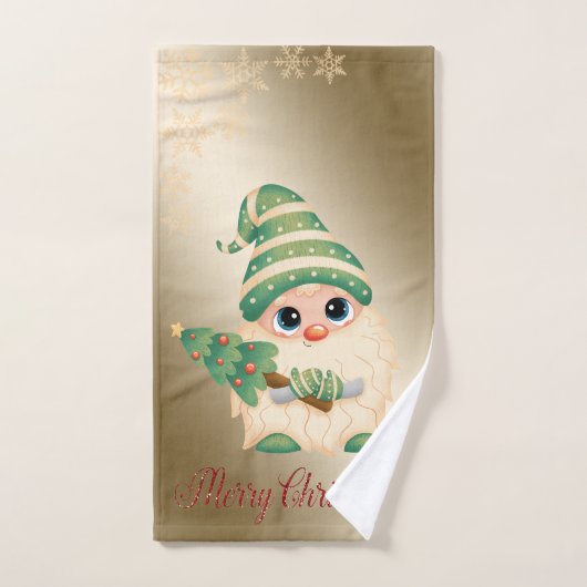 Gnome, Pine Tree, Schneeflocken, Gold Weihnachten Badhandtuch Set (Handtuch)