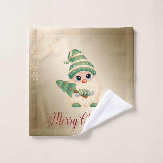 Gnome, Pine Tree, Schneeflocken, Gold Weihnachten Badhandtuch Set (Waschlappen)