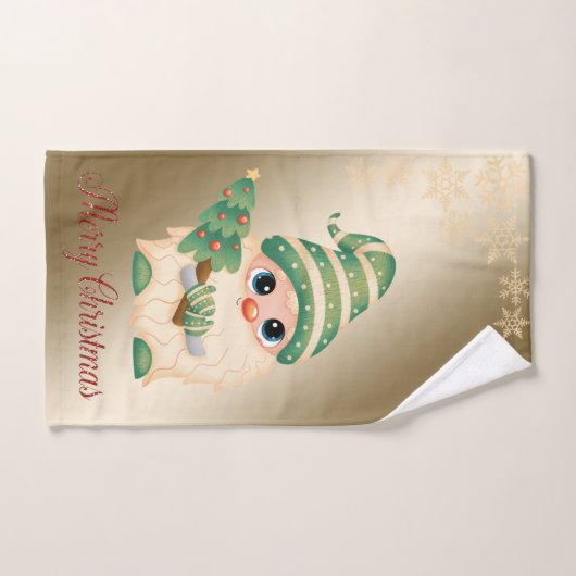 Gnome, Pine Tree, Schneeflocken, Gold Weihnachten Badhandtuch Set (Handtuch)