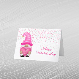 Gnome Pink Heart Valentine Feiertagskarte