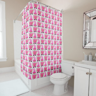 Gnome Pink Hearts Woodland Skandinavier Niedlich Duschvorhang