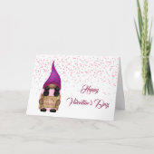 Gnome Pink Lila Valentine Feiertagskarte (Vorderseite)