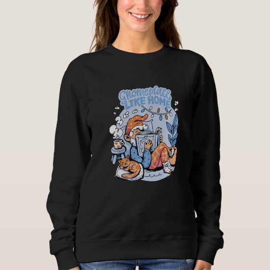 Gnome Place Zuhause Hot Cocoa Book Reader Graphic Sweatshirt (Vorderseite)
