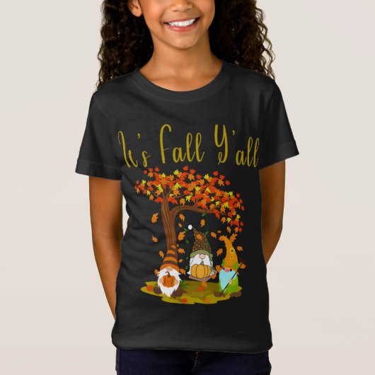 Gnome Pumpkin Es ist Herbst Y'alle Herbst Feuerhut T-Shirt (Vorderseite)