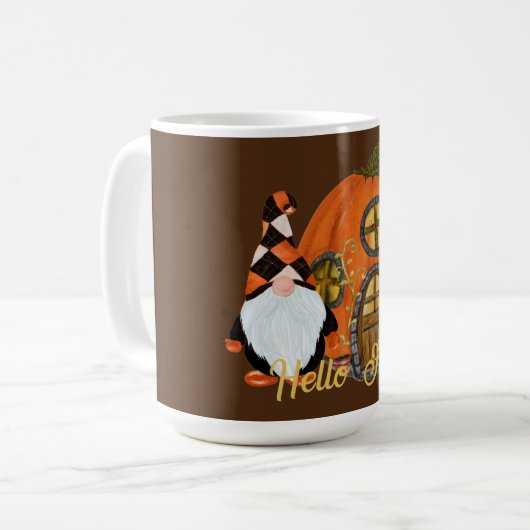 Gnome & Pumpkin House Fall Scene Kaffeetasse (Vorderseite Links)