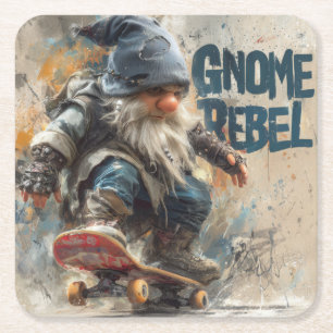 Gnome-Rebell-Skateboard-Grafik Rechteckiger Pappuntersetzer