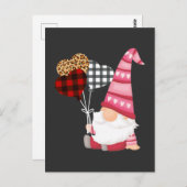 Gnome Red Black Leopard Balloon Valentinstag Postkarte (Vorne/Hinten)