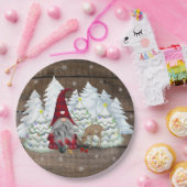 Gnome Red Kariert Eichhörnchen Weihnachtsbaum Pappteller (Party)
