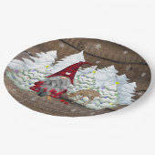 Gnome Red Kariert Eichhörnchen Weihnachtsbaum Pappteller (Schrägansicht)