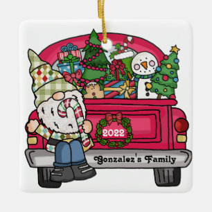 Gnome Red Truck personalisiert Keramikornament