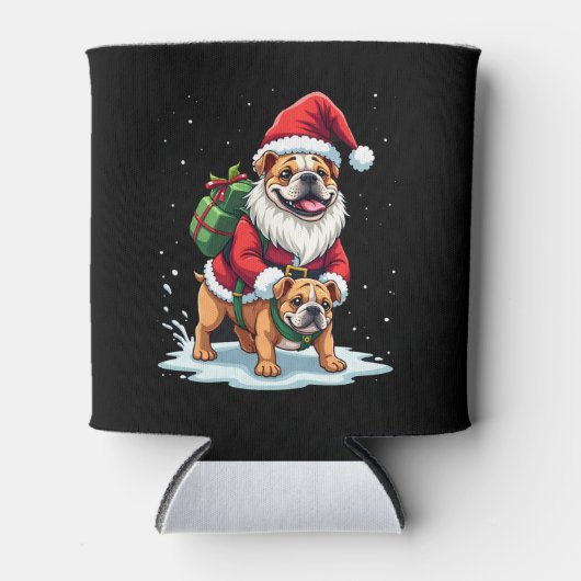 Gnome Ride English Bulldog Christmas Weihnachten W Dosenkühler (Vorderseite)