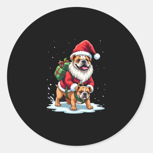 Gnome Ride English Bulldog Christmas Weihnachten W Runder Aufkleber (Vorderseite)