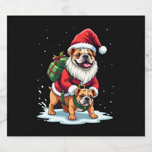Gnome Ride English Bulldog Christmas Weihnachten W Schaumweinetikett (Einzelnes Label)