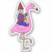 Gnome Riding a Flamingo mit Ananas Aufkleber (Vorderseite)