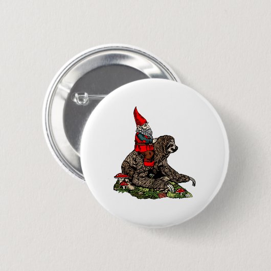 Gnome Riding a Sloth Button (Vorne & Hinten)
