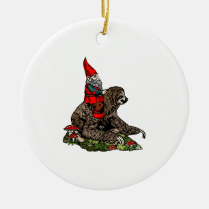 Gnome Riding a Sloth Keramik Ornament