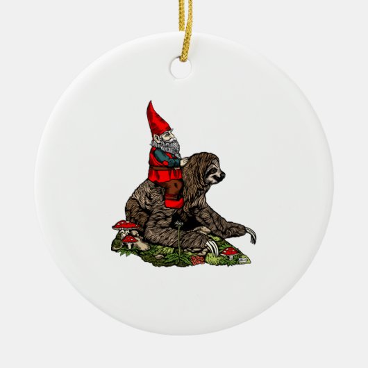 Gnome Riding a Sloth Keramik Ornament (Vorne)