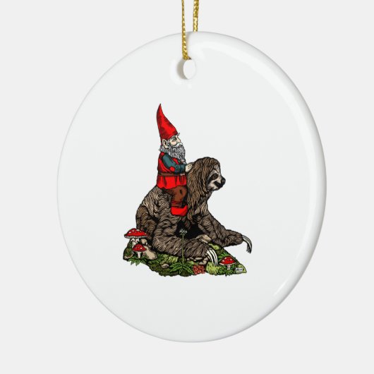 Gnome Riding a Sloth Keramik Ornament (Links)
