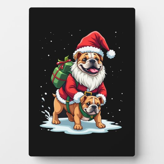 Gnome Riding English Bulldog Christmas Xmas Boys G Fotoplatte (Vorderseite)