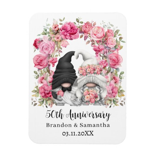 Gnome Rosa Blumenbogen 50. Hochzeitstag Magnet (Vertikal)