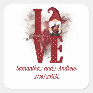 Gnome rote Liebe süße Hochzeit Jubiläum Quadratischer Aufkleber