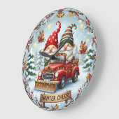 Gnome roter Lastwagen Winter Große Wanduhr (Winkel)