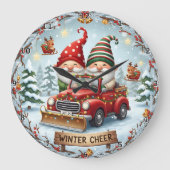 Gnome roter Lastwagen Winter Große Wanduhr (Vorderseite)