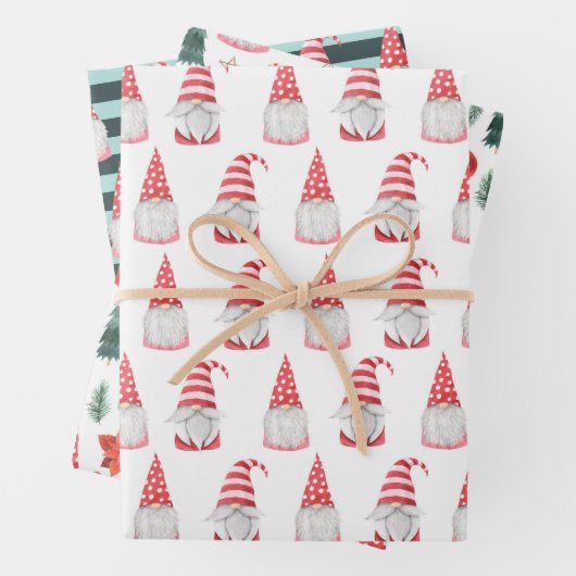 Gnome Santa Claus Weihnachtswrapping Paper Sheets Geschenkpapier Set (Beispiel)