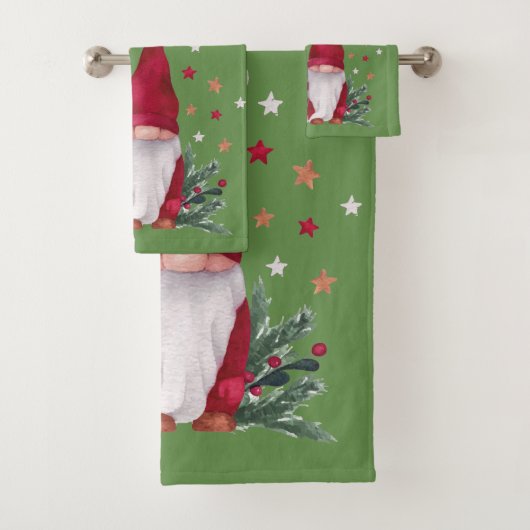 Gnome, Schneeflocken, grüner Urlaub Badhandtuch Set (Insitu)