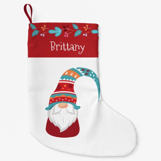 Gnome Simple Modern Leaathan Border Holiday Name N Kleiner Weihnachtsstrumpf (Vorderseite)