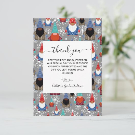 Gnome Snowflake Illustrationen Weihnachtsmuster Dankeskarte (Stehend Vorderseite)